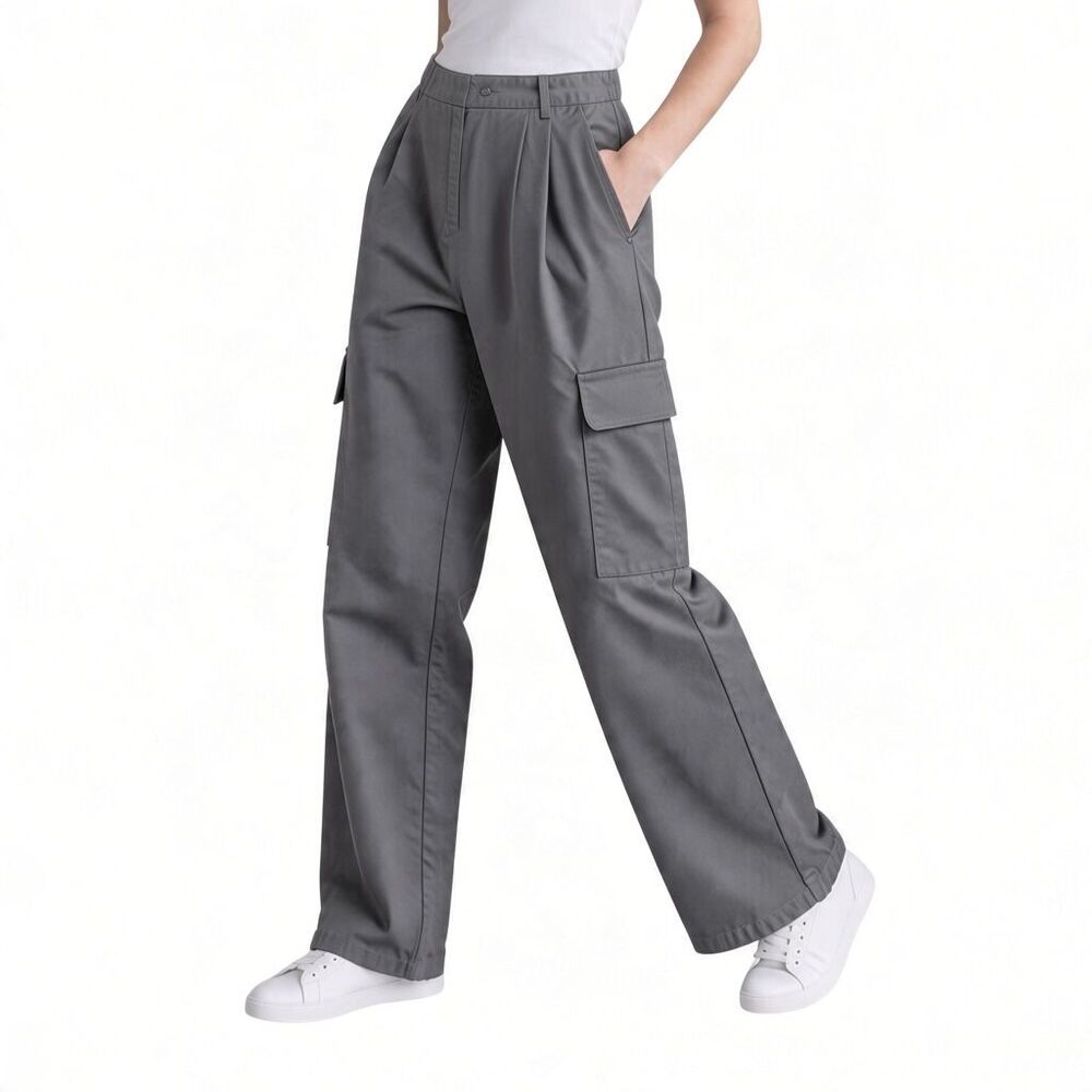 Hunter & Brown Junior's Straight Leg Pleated Cargo Pants w/ Pockets Size L Gray